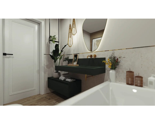 Kúpeľňa s umývadlom, zrkadlom a dekoráciou