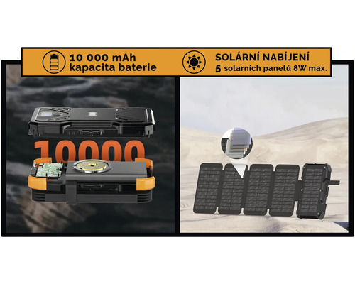 Powerbanka s kapacitou 10000 mAh a solárnou nabíjačkou