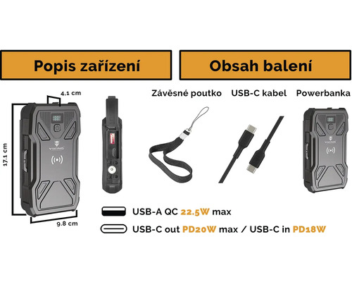 Obrázok powerbanky s USB-C káblom a pútkom