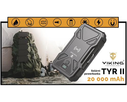 Solárna nabíjačka Viking Technology TYR II 20000 mAh vedľa batohu