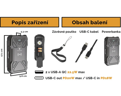Powerbanka s USB-C káblom a pútkom