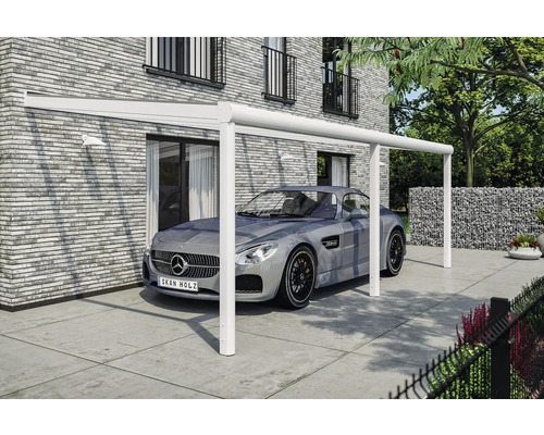 Moderný hliníkový prístrešok pre auto s parkujúcim autom