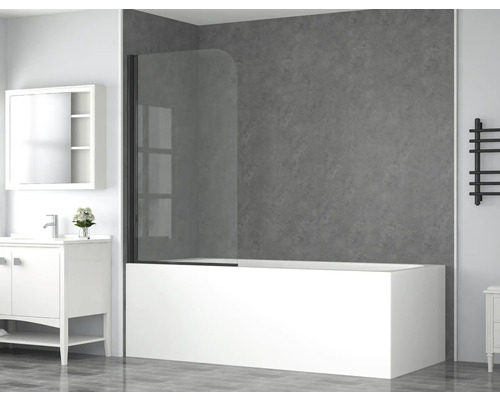 Vaňová zástena 1dielna form&style BAFIA 750 x 1400 mm číre sklo farba profilu čierna Kúpeľňa s vaňou, sklenenou vaňovou zástenou a skrinkou pod umývadlo