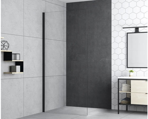 Walk In form&style MODENA 100 cm farba rámu čierna dekor skla číre sklo Moderná kúpeľňa so sprchovacím kútom, umývadlom a zrkadlom