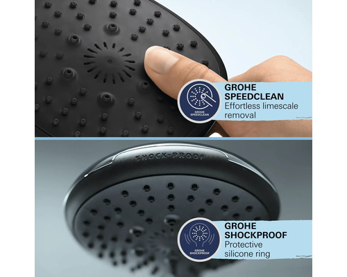 Detailný záber sprchovej hlavice s funkciou Speedclean na jednoduché odstránenie vodného kameňa a ochranným silikónovým krúžkom