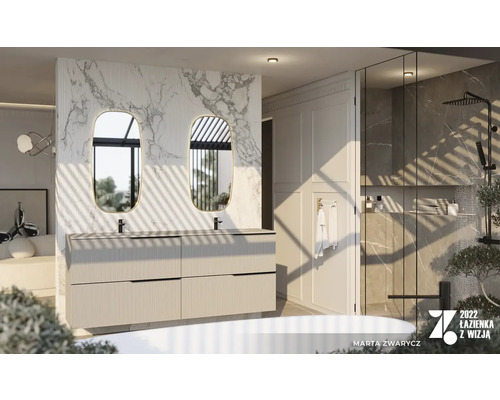 Moderná kúpeľňa s dvojitým umývadlom, zrkadlami a sprchou