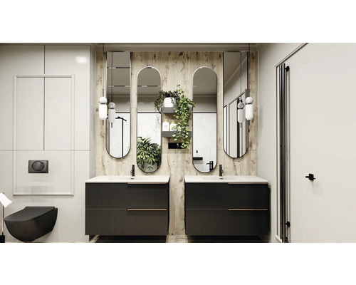 Svetlá kúpeľňa s dvojitým umývadlom, zrkadlami a závesným záchodom