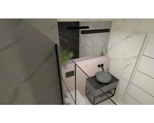 Moderná kúpeľňa s umývadlom, zrkadlom a sprchovacím kútom