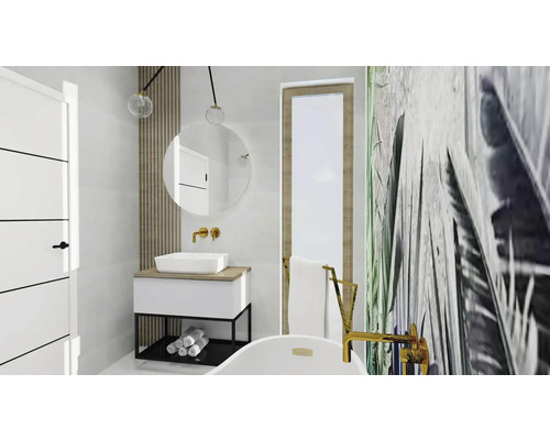 Moderná kúpeľňa s umývadlom, zrkadlom a vaňou