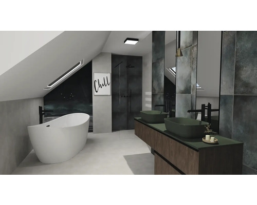 Moderná kúpeľňa s vaňou, sprchou a dvojitým umývadlom