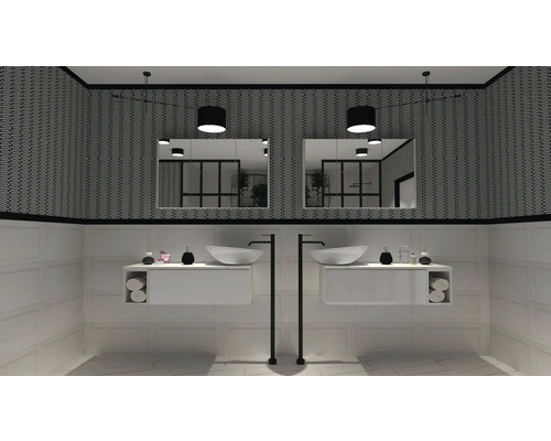 Svetlá kúpeľňa s dvoma umývadlami a zrkadlami