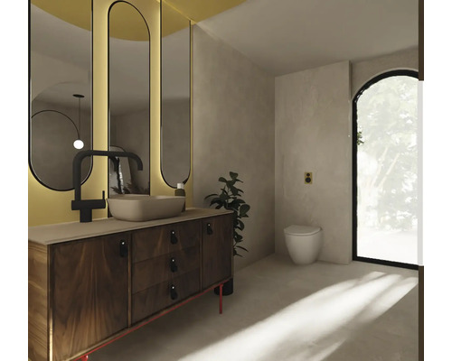 Kúpeľňa s umývadlom, zrkadlom a toaletou pre svetlé a priateľské prostredie