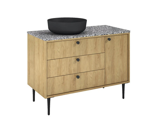 Skrinka pod umývadlo s tromi zásuvkami, jednými dvierkami a umývadlovou misou