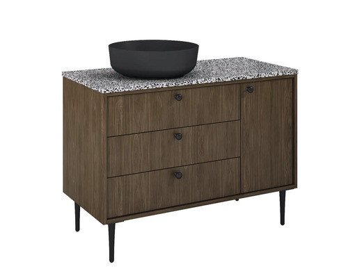 Skrinka pod umývadlo s umývadlom na dosku, tri zásuvky, jedny dvere a nohy