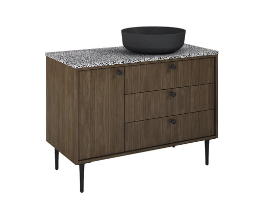 Skrinka pod umývadlo s umývadlom, dvierkami a tromi zásuvkami