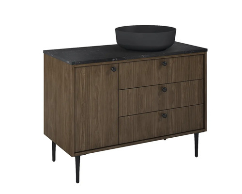 Skrinka pod umývadlo s umývadlom na dosku, jednými dvierkami a tromi zásuvkami