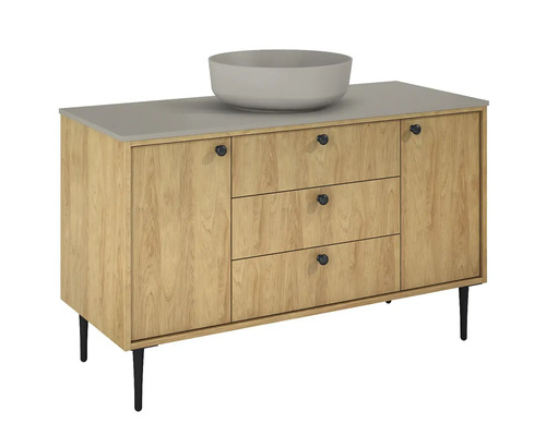 Skrinka pod umývadlo s umývadlom z dreva a keramiky