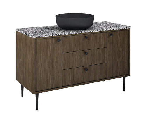 Skrinka pod umývadlo s tromi zásuvkami, jednými dvierkami a umývadlom na dosku