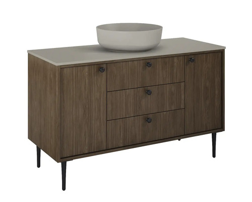 Skrinka pod umývadlo s umývadlom na dosku, dvoje dvierka a tri zásuvky