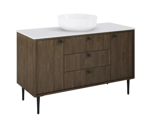 Skrinka pod umývadlo s umývadlom, zásuvkami a dvierkami skriniek do kúpeľne