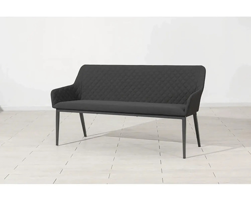 Sivá lavica s kovovými nohami a prešívanou opierkou