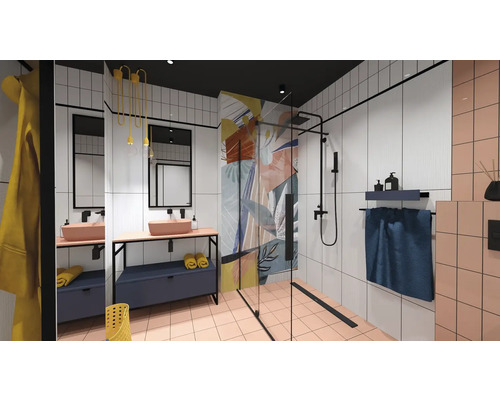 Svetlá kúpeľňa so sprchou, umývadlom a zrkadlom