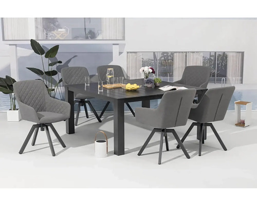 Záhradná sedacia súprava so stolom a šiestimi stoličkami v modernom dizajne