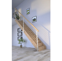 Drevené schodisko s nerezovým zábradlím v interiéri