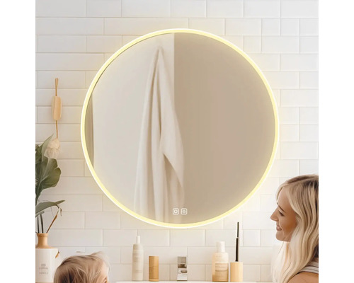 Guľaté kúpeľňové zrkadlo s LED osvetlením a dotykovým senzorom