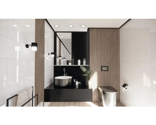 Moderná kúpeľňa s umývadlom, zrkadlom a toaletou