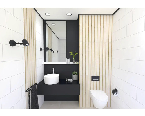 Moderná kúpeľňa s umývadlom, zrkadlom, nástennou lampou a toaletou