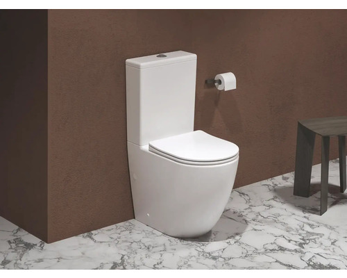 Biela stojaca toaleta pred stenou