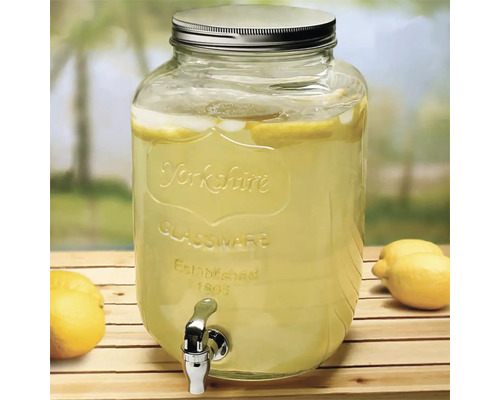 Sklenený zásobník nápojov s kohútikom a vekom