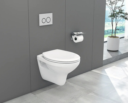 Závesné WC s ovládacím panelom a držiakom toaletného papiera v modernej kúpeľni
