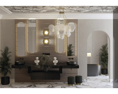 Kúpeľňa s umývadlom, zrkadlami, osvetlením a vaňou pre štýlový dizajn kúpeľne