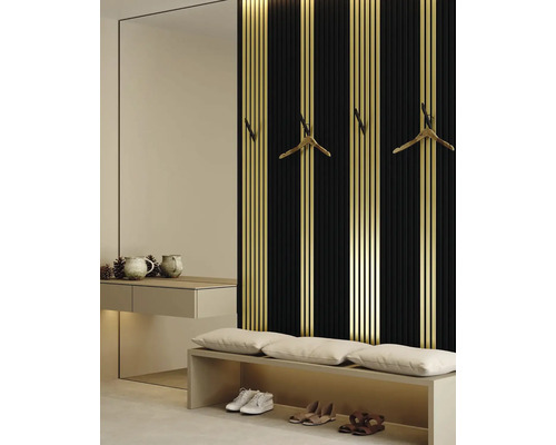 Vstupný priestor so zrkadlom, šatníkový panel s vešiakmi, konzola, lavica a topánky