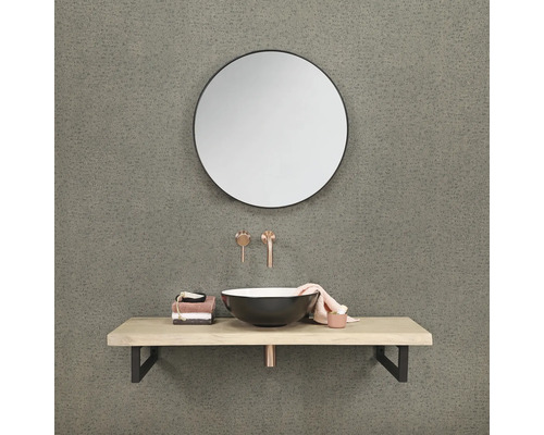 Kúpeľňové umývadlo s okrúhlym zrkadlom, umývadlovou doskou a armatúrami