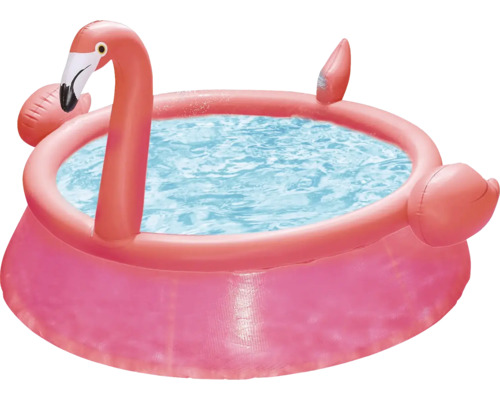 Nafukovací bazén v tvare plameniaka naplnený vodou