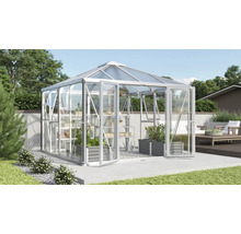 Skleník Vitavia Fortuna kombinácia skla a polykarbonátu 314,4x314,4 cm rám hliník