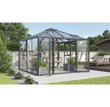 Skleník Vitavia Fortuna kombinácia skla a polykarbonátu 314,4x314,4 cm rám čierny