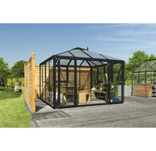 Skleník Vitavia Fortuna kombinácia skla a polykarbonátu 314,4x314,4 cm rám čierny