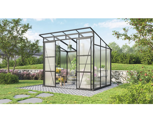 Skleník Vitavia Playa 5900 polykarbonát 6 mm 258x229,4 cm čierny vr. základového rámu Skleník s rastlinami v záhrade