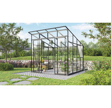 Skleník Vitavia Playa 7600 kombinácia skla a polykarbonátu 258x291,6 cm čierny vr. základového rámu