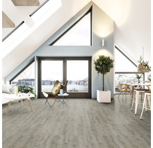 Svetlá obývacia izba so strešnými oknami, laminátovou podlahou, sedením a izbovou rastlinou