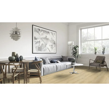 Svetlá obývacia izba s jedálenským stolom, pohovkou a veľkým oknom.