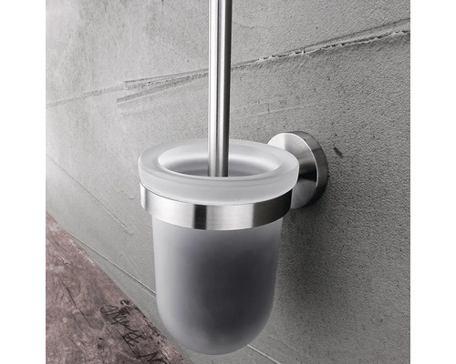 Nástenná WC kefa z nehrdzavejúcej ocele so saténovou sklenenou nádobou