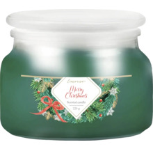 Vonná sviečka v sklenenej nádobe s vianočným motívom