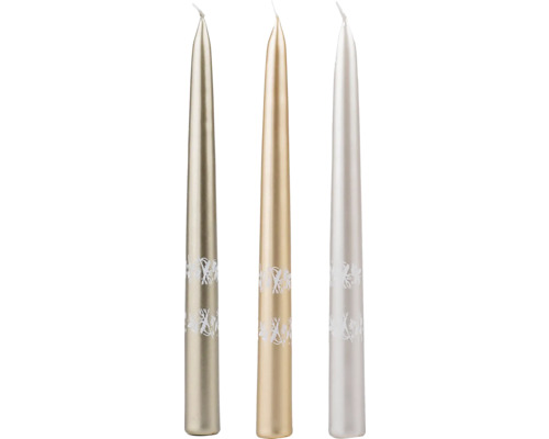 Kónická sviečka 22x230 potlač vetvička mix Tri stolové sviečky s dekoráciou