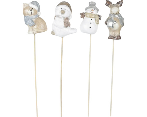 Dekoratívne figúrky na Vianoce, rôzne motívy na drevených tyčiach