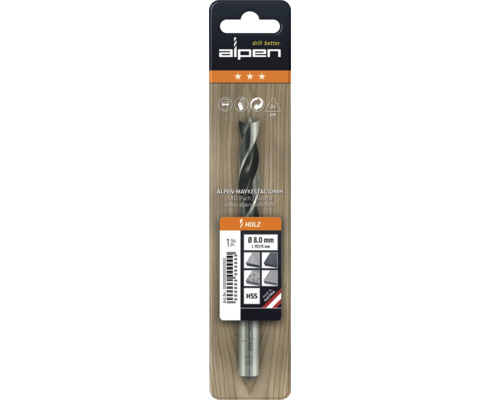 Špirálový vrták do dreva Alpen, priemer 8.0 mm, vhodný na drevo